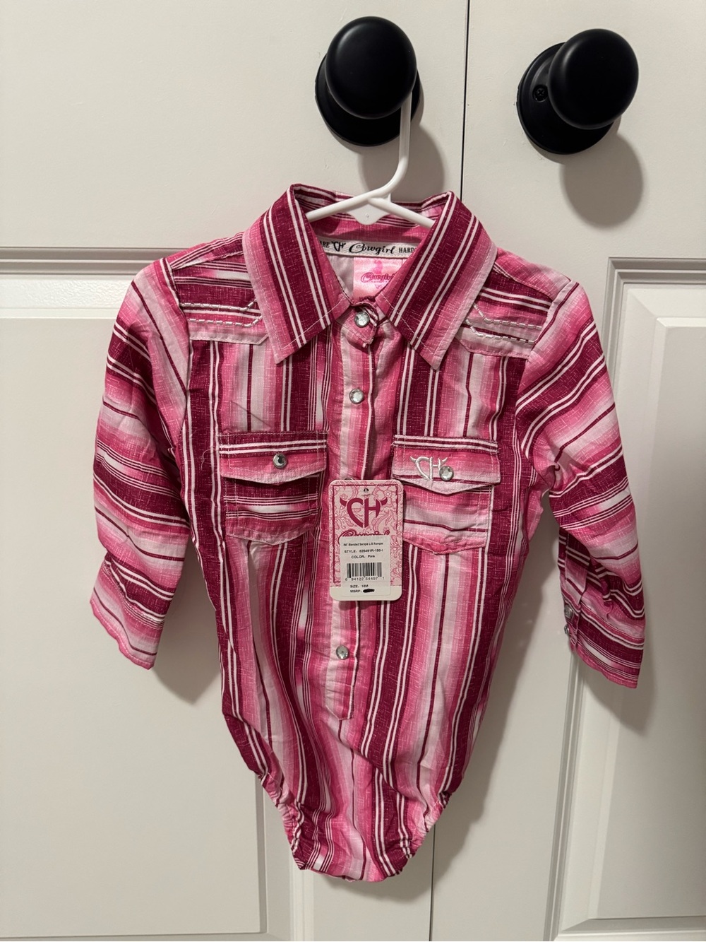 Cowgirl Hardware Western Pink Striped Button-Up Baby Bodysuit Shirt